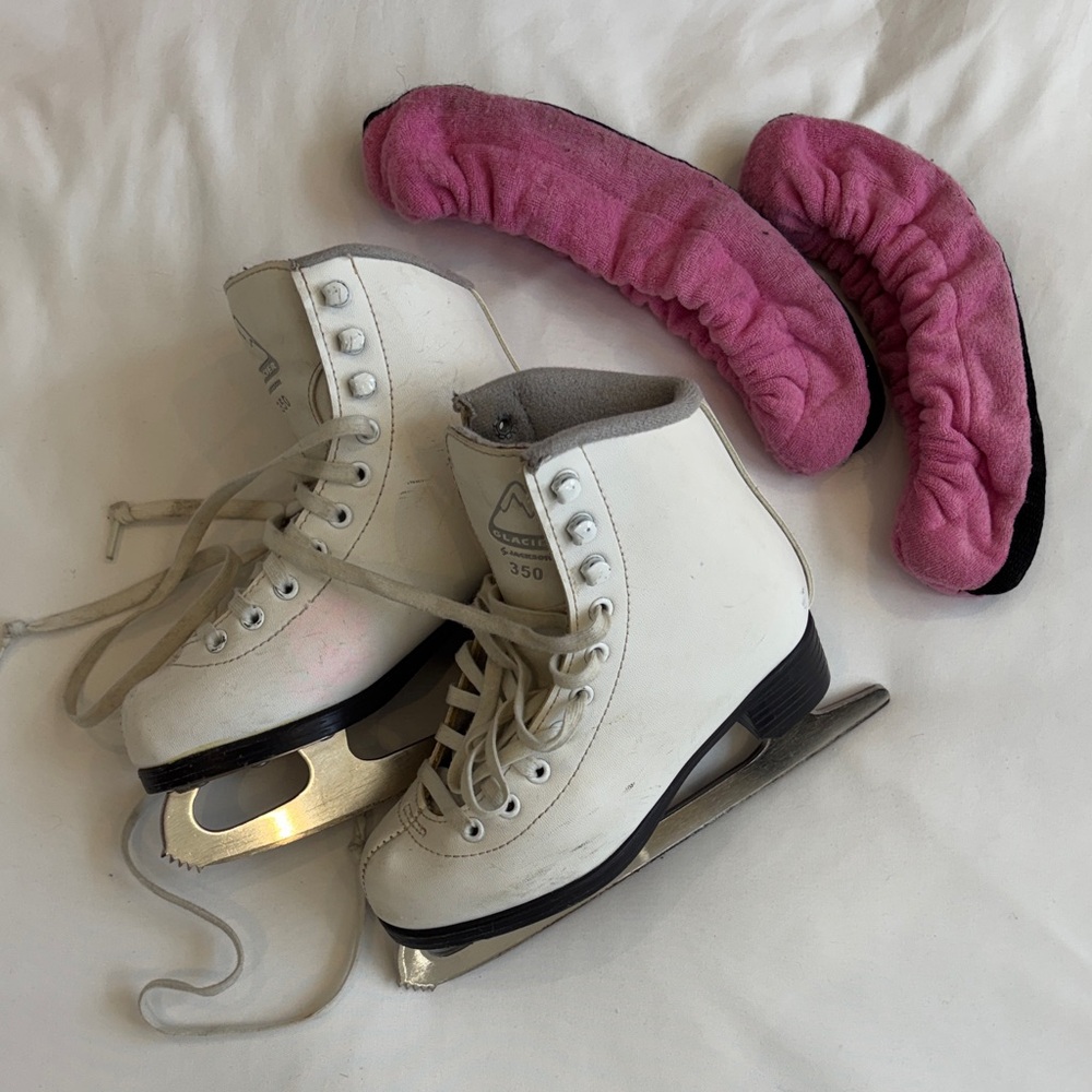 Glacier by Jackson Classic White Kids Figure Ice Skates with Pink Blade Covers